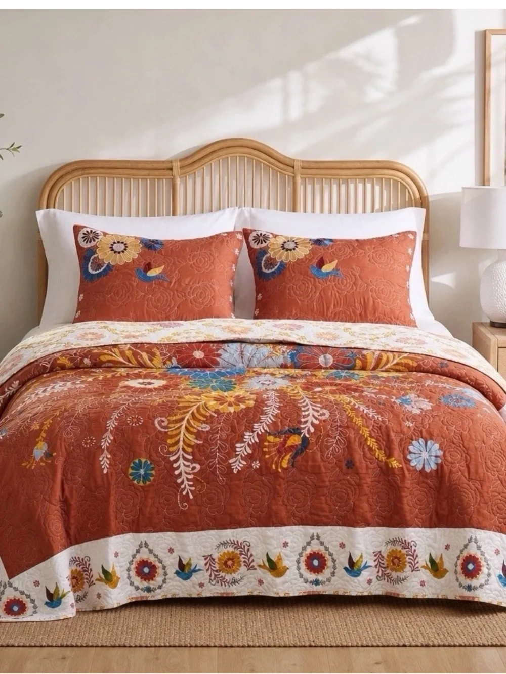 NEW Anthropologie King Reversible Boho Quilt Bedspread Bedding Sham Set